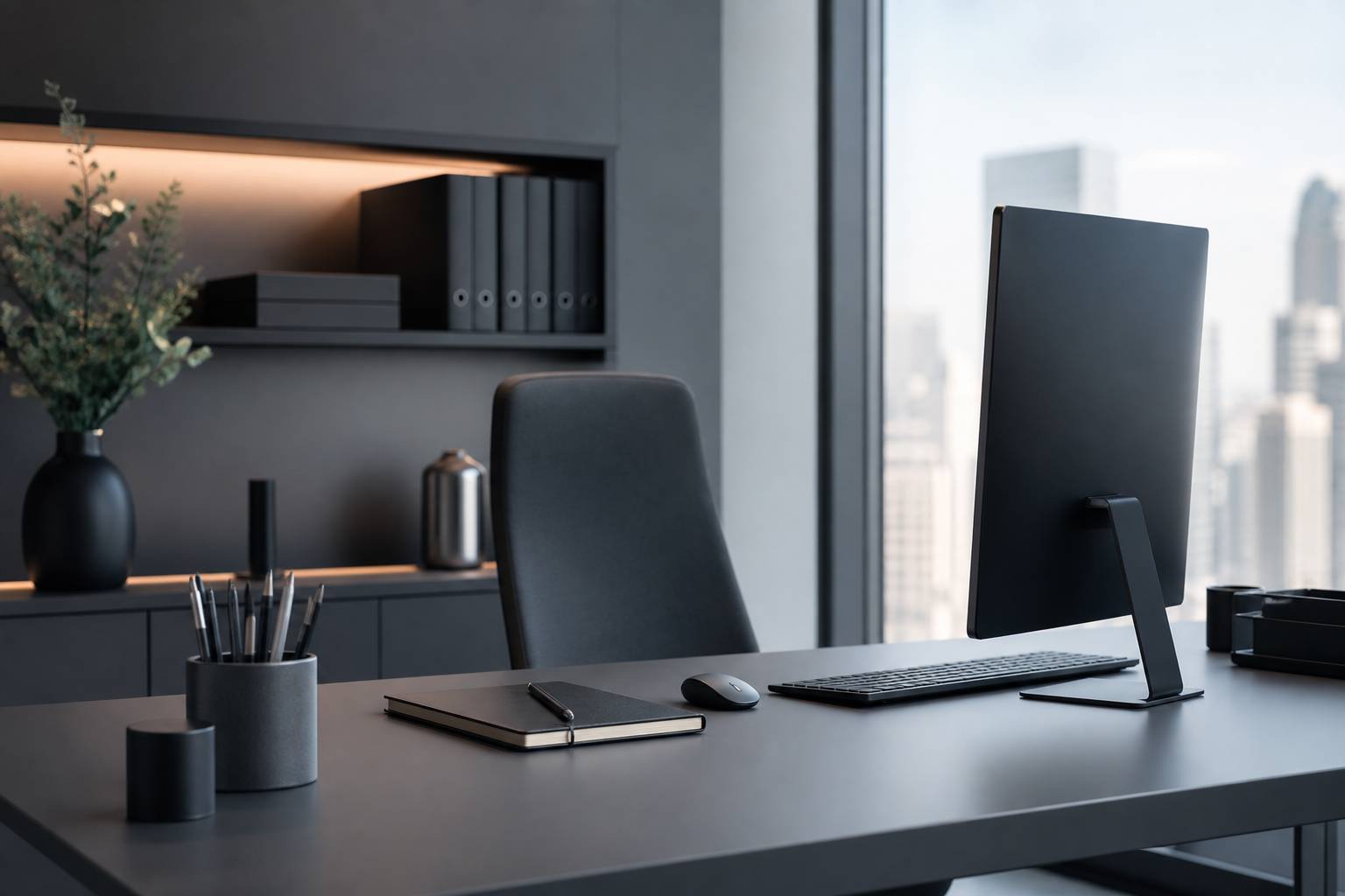 Bureau professionnel moderne avec mobilier et fournitures de bureau organisés