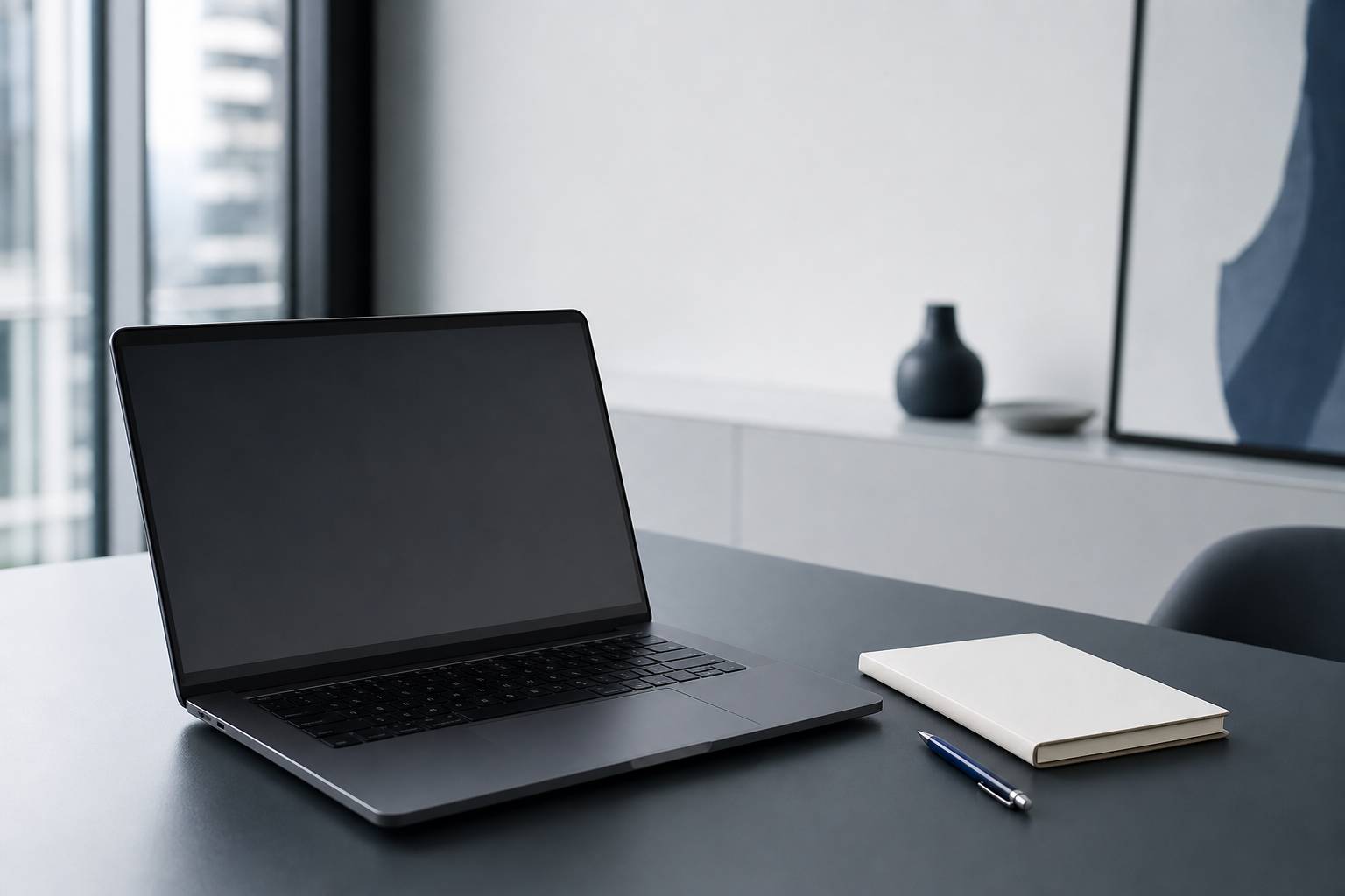 Ordinateur portable ouvert sur un bureau avec carnet pour analyse des abonnements YouTube