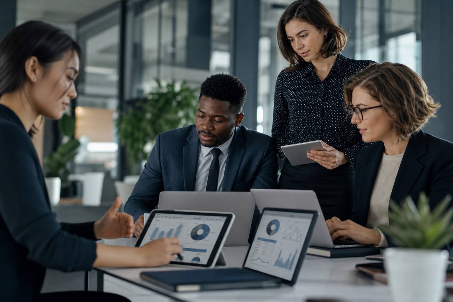 Équipe commerciale moderne travaillant sur des outils de vente digitale
