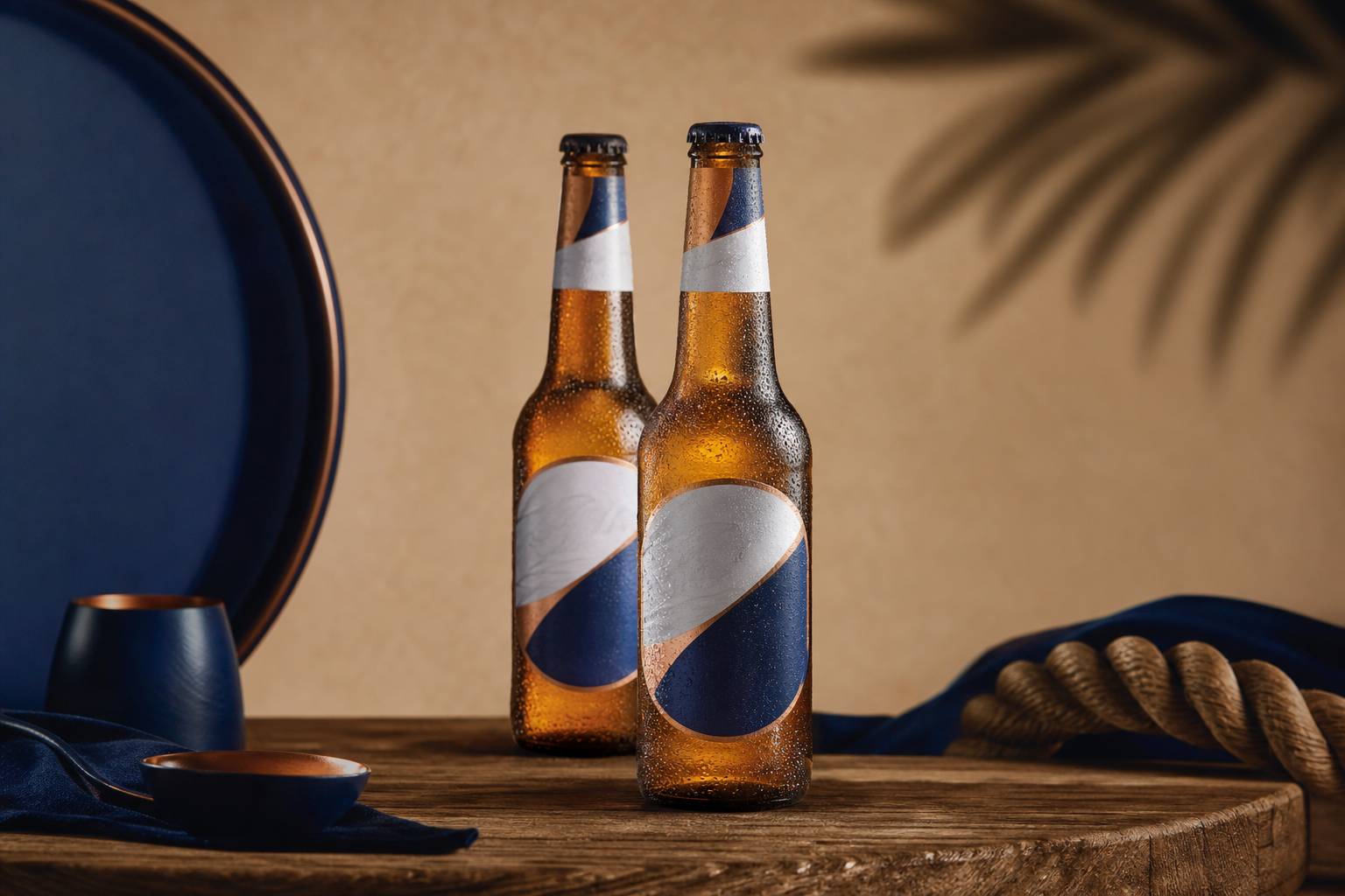 Photographie professionnelle de bouteilles Kronenbourg et Tigre Bock en composition éditoriale