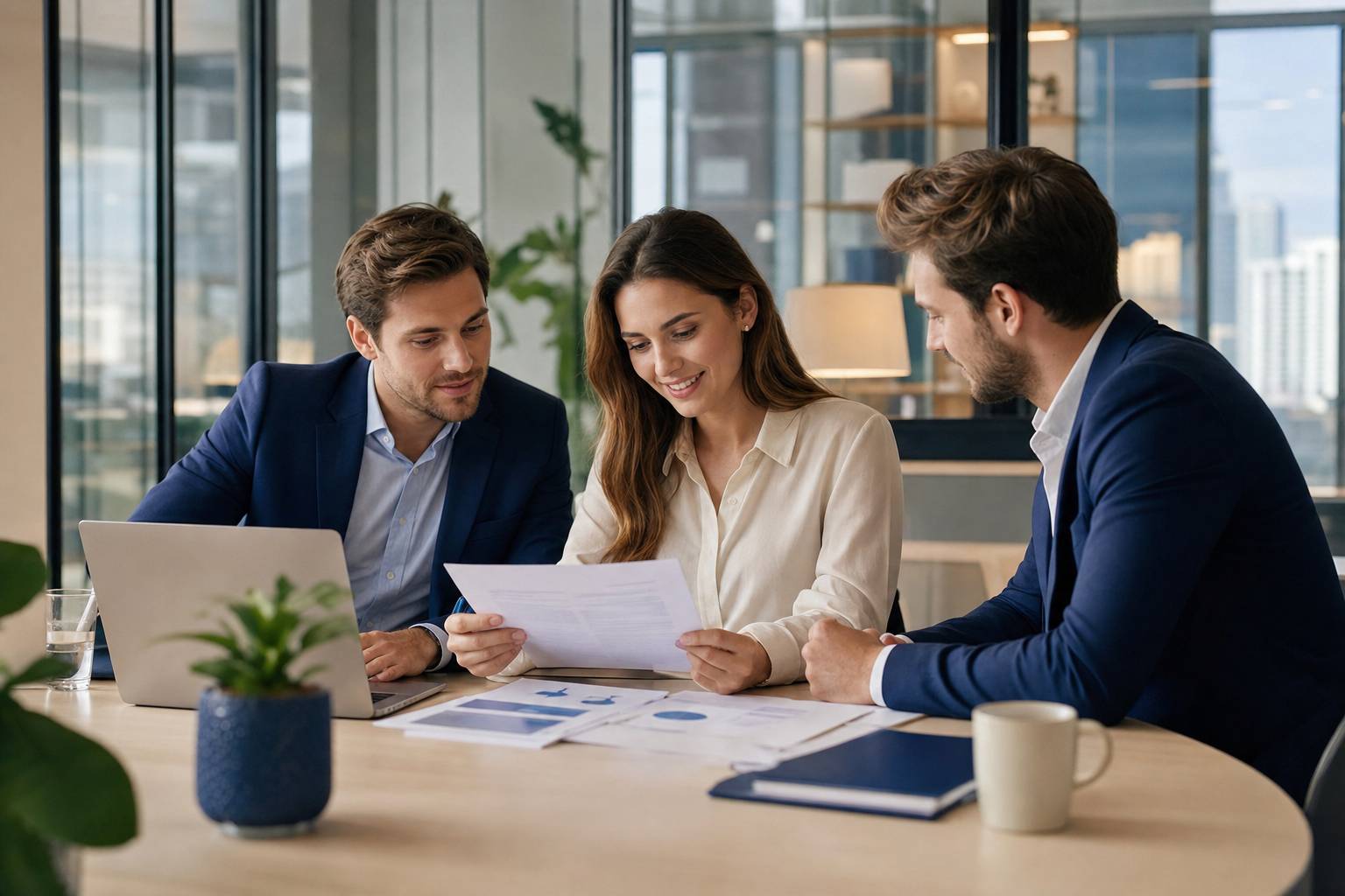 Jeune professionnel étudiant en réunion dans un bureau startup moderne pour financement